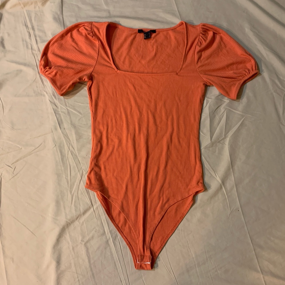 Forever 21 Orange Puff Sleeve Bodysuit